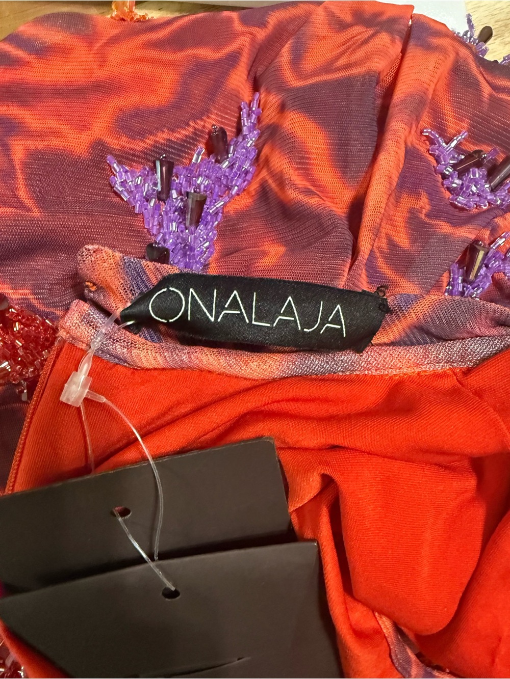 Onalaja Zusi Maxim Beaded Maxi Dress in Red & Purple Combo $795 MSRP Medium - Picture 7 of 12